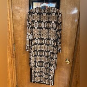 Snakeskin Print Midi Dress Long Sleeve Tie Waist Size M